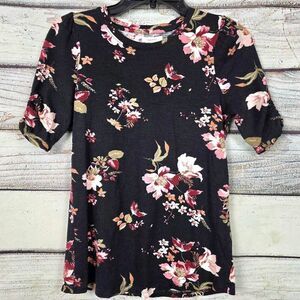 Maurices Black Floral Puff Sleeve Top XS